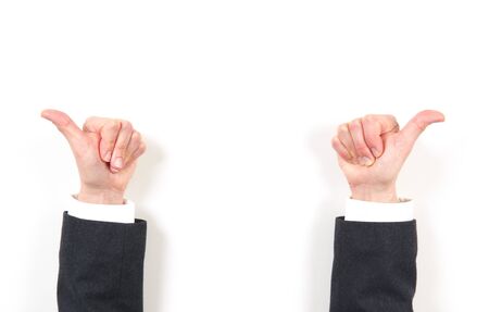 Hands businesswoman and gestures on white background. Okの写真素材