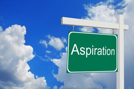 The word aspiration. Road Sign with clouds and skyの写真素材