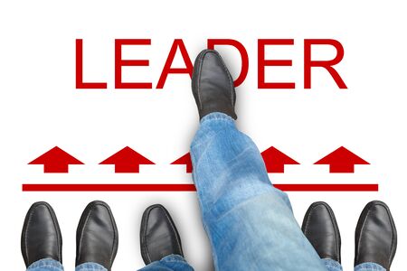 Man in shoes takes a step. Businessman and leaderの写真素材