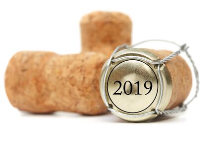 Cork from under champagne on a white background. 2019の写真素材