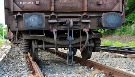 Detailed view on the iron railway wagon