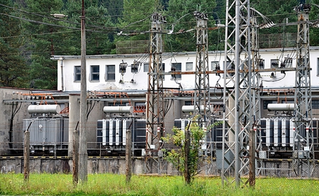 modern high-voltage substation and transformers