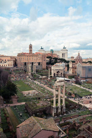 Cityscape view on ancient Palatine Hill in Romeの写真素材