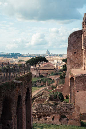 View on St. Peters Cathedral in Rome from Palatine Hillの写真素材