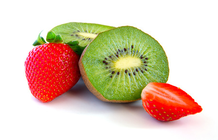 ripe and juicy kiwi and strawberry close-upの写真素材
