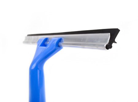 Squeegee with blue handle on white background