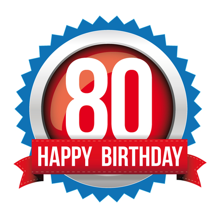 Eighty years happy birthday badge ribbonのイラスト素材