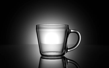 Glass cup 3D illustration on black backgroundの写真素材