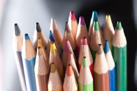 Twenty three pencils on black and white backgroundの写真素材