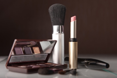 The set for make-up: lipstick, eyeshodows, mascaraの写真素材
