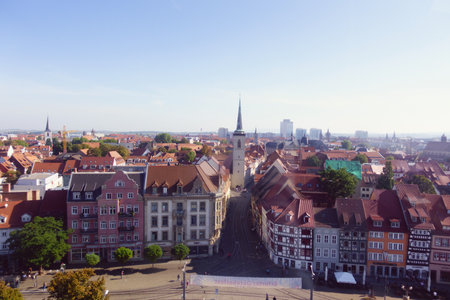 Aerial view on the Old Town Hall in the center of Erfurt: Thuringen, Erfurt, Germany - September 25, 2016のeditorial素材