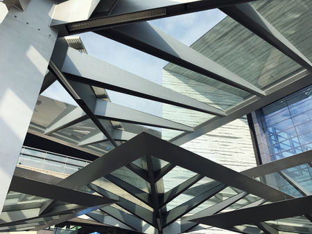 Inside modern building made of steel and glass