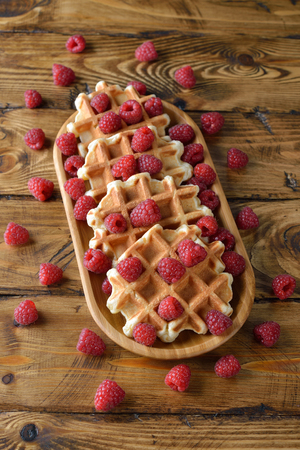 Waffles  on a wooden backgroundの写真素材