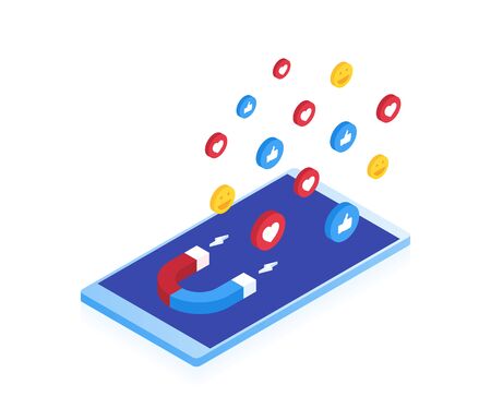 Social media concept with characters. Set smile faces, emotion smileys. Modern vector ilustration isolated on white background.のイラスト素材