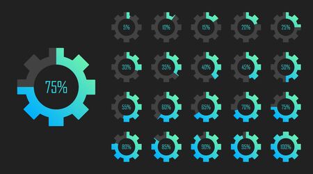 Set of circle percentage diagrams from 0 to 100 for web design. Loading process. Modern vector illustration flat style.のイラスト素材