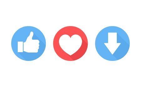 Thumbs up, heart icon and download button on a white background. Modern flat style vector illustration.のイラスト素材