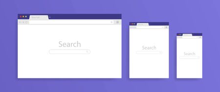 Browser window opened on PC, tablet and mobile phone. Browser windows empty template mockup set web page. Modern vector illustration.のイラスト素材