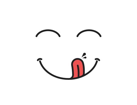 Yummy smile. Delicious, tasty eating emoji face eat with mouth and tongue gourmet enjoying taste.のイラスト素材
