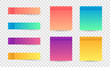 Different colorful post note stickers, vector collection. Sticky tapes with shadow template. Post note paper. Place any text on it.のイラスト素材