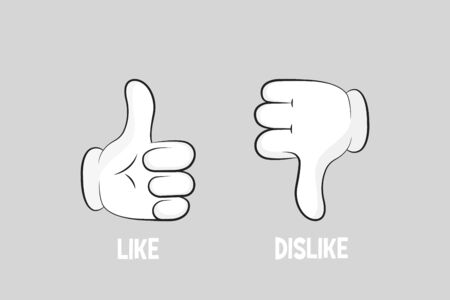 Cartoon gloved arms. Thumbs up and thumbs down. Like or dislike. Vector illustration line icon.のイラスト素材