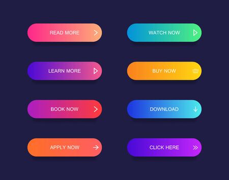 Set of modern material style buttons for website, mobile app and infographic . Different gradient colors. Modern vector illustration flat style.のイラスト素材