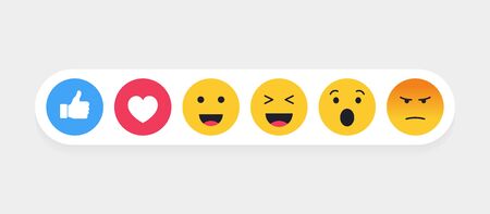 Set of cute cartoon face emoticons. Collection set with different reactions for social network....