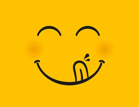 Yummy smile. Delicious, tasty eating emoji face eat with mouth and tongue gourmet enjoying taste.のイラスト素材