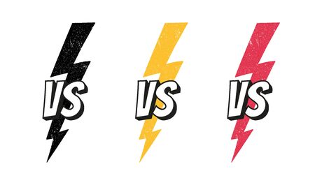 Concept VS. Fight. Versus sign set with lightning bolt isolated on white background for battle, sport, competition, contest, match game. Vector illustration.のイラスト素材