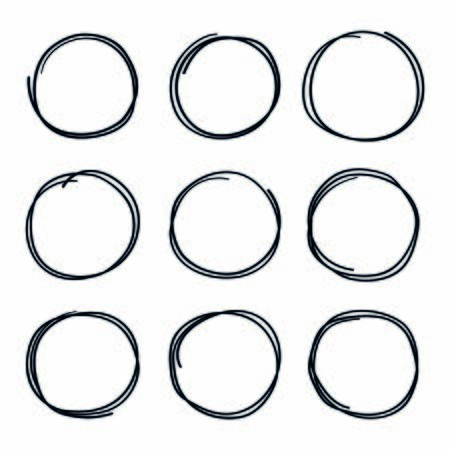 Hand drawn circles sketch frame super set. Rounds scribble line circles. Vector illustrations.のイラスト素材