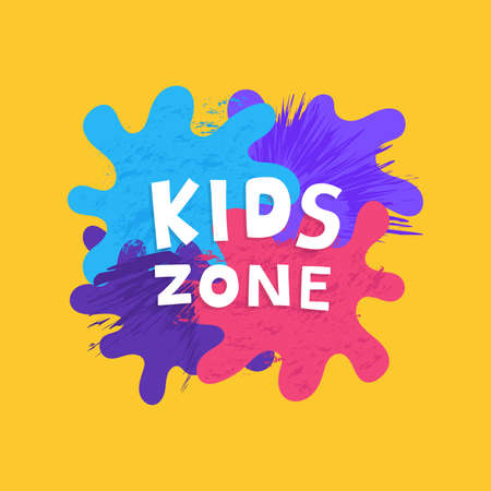 Kids zone colorful banner. Different splashes and grunge abstract paint brush. Vector illustration.のイラスト素材