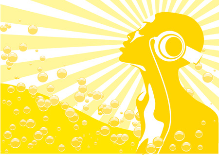 Abstract vector of african woman listening to musicのイラスト素材