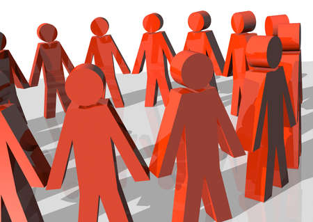 3d rendering of a circle of red men forming a team