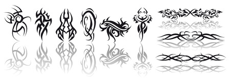 Abstract vector illustration of several tribal tattoosのイラスト素材