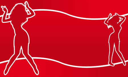 Abstract vector illustration of dancing girl silhouettes with space for copyのイラスト素材