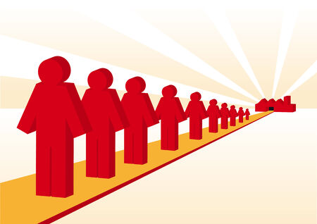 Abstract vector illustration of red worker men being mass-producedのイラスト素材