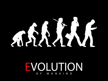 illustration of evolution from monkey to social media addictのイラスト素材