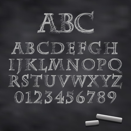 Vector illustration of a chalk alphabet on a blackboardのイラスト素材