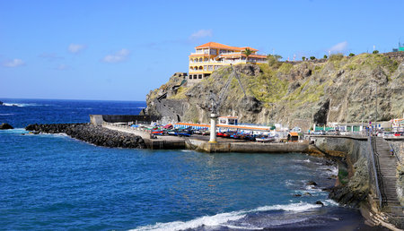 boats landed by the seaのeditorial素材