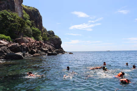 Tropical islands in the ocean, speedboat ride in Asia, backgroundのeditorial素材