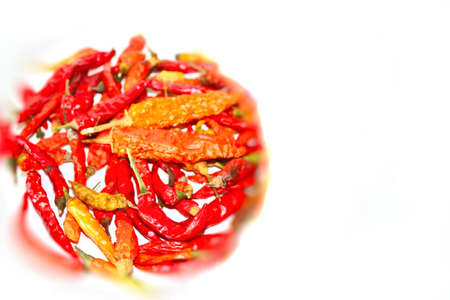 Hot spices, chili pepper aromatic ingredients on a white background, vitamins for the bodyの写真素材