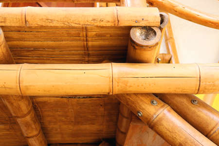 Bamboo house, eco tree, natural wood pattern, texture, art tree in Latin Americaの写真素材