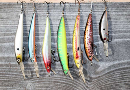 A set of fishing lures and equipment for fishing.の写真素材
