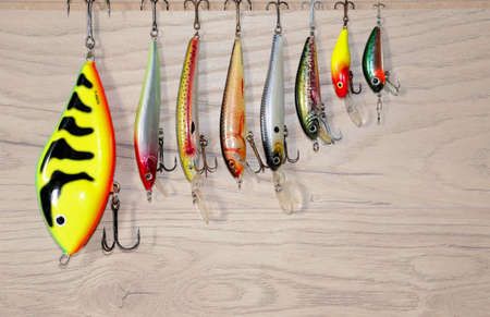 A set of fishing lures and equipment for fishing.