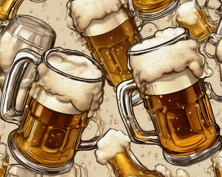 Beer mugs, beer, pub design, beer and foam, funny mugs, interior bannerの素材