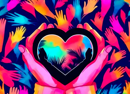 Heart in the palms, hands holding a red heart, symbolの素材