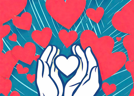 Heart in the palms, hands holding a red heart, symbolの素材