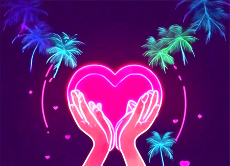 Heart in the palms, hands holding a red heart, symbolの素材