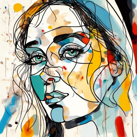 Beautiful woman face. Hand drawn fashion illustration. Vector illustration.の素材