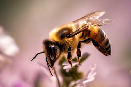 insects bees and bumblebees collect honey and nectar from flowersの素材