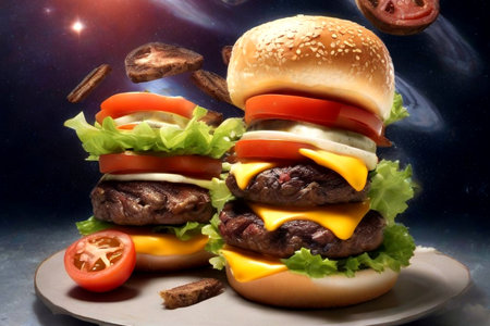 cheeseburger, ingredients cheese, lettuce onion tomatoes spicesの素材